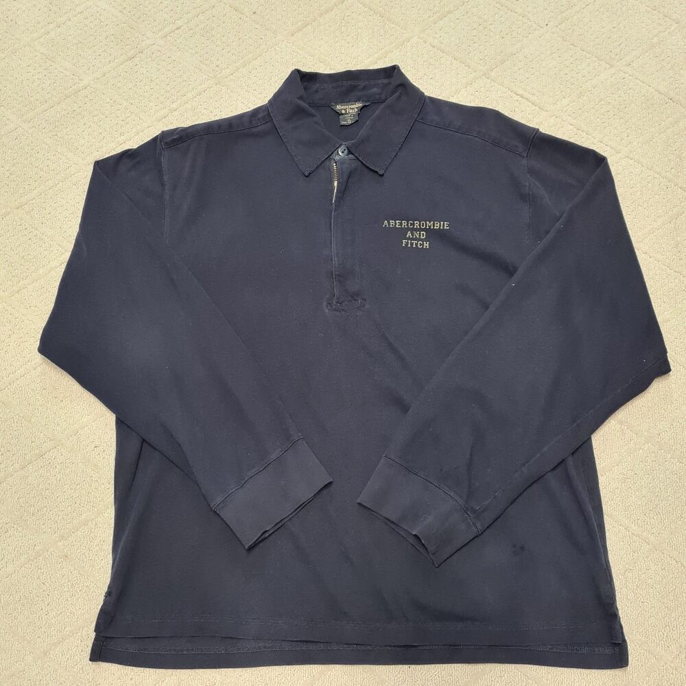 Abercrombie Fitch Polo Shirt Mens XL Navy Blue Long Sleeve Half Zip Casual Golf